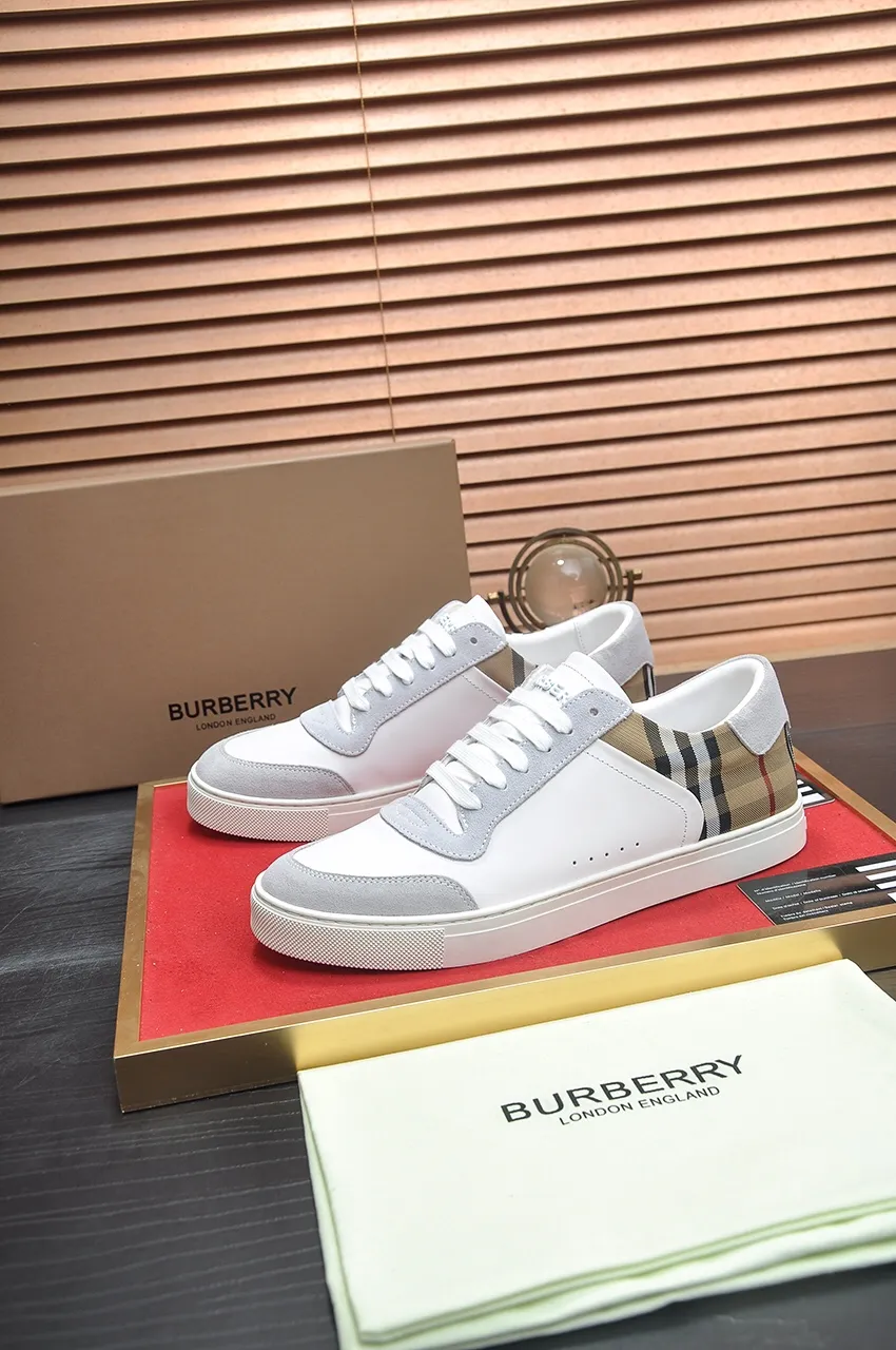 Men's shoes💰480💶[Burberry] (cowhide lining) classic low-top sneakers｜Imported cowhide with classic plaid fabric｜Cow leather lining｜Original outsole｜Fine workmanship and comfortable to wear Size: 38-44 (customized at 45)